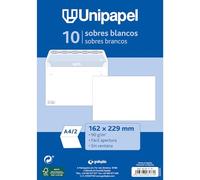 Unipapel Lot de 10 enveloppes en papier 90 g, blanches, 162 x 229 mm, fermeture droite avec bande autocollante en silicone Autodesk | Ouverture facile | Certifié FSC | Parfait pour les lettres A4