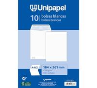 Unipapel Lot de 10 enveloppes en papier blanches 100 g, 184 x 261 mm, type sac, bande autocollante en silicone Autodesk | Ouverture supérieure | FSC | Parfait pour les documents A4 pliés en 2 ou A5