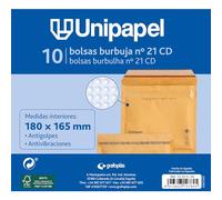 Unipapel Lot de 10 enveloppes rembourrées Kraft pour CD avec papier bulle intérieur | N° 21 180 x 165 mm | Fermeture adhésive | Parfait pour des envois sûrs et protégés | Certifié FSC