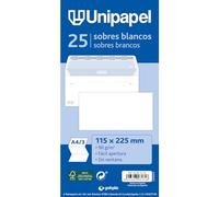 Unipapel Lot de 25 enveloppes en papier 90 g blanches 115 x 225 mm Fermeture droite avec bande adhésive en silicone Autodesk Ouverture facile Certifié FSC Parfait pour les lettres A4 pliées en 3