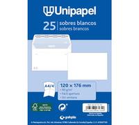 Unipapel Lot de 25 enveloppes en papier 90 g, blanches, 120 x 176 mm, fermeture droite avec bande autocollante en silicone Autodesk | Ouverture facile | Certifié FSC | Parfait pour les lettres A4