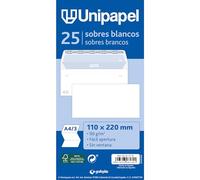 Unipapel Lot de 25 enveloppes en papier sans fenêtre 110 x 220 mm Fermeture droite avec bande adhésive en silicone Autodesk Papier blanc 90 g Ouverture facile FSC Parfait pour les lettres A4 pliées en