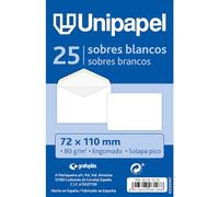 Unipapel Lot de 25 petites enveloppes blanches à rabat en papier blanc 80 g, fermeture gommée, 72 x 110 mm, parfaites pour cadeaux ou notes de remerciement