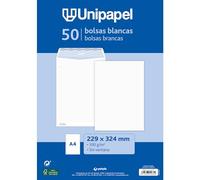 Unipapel Lot de 50 enveloppes en papier blanches 100 g 229 x 324 mm | Type sac | Bande autocollante en silicone Autodesk | Ouverture supérieure | FSC Documents A4 sans plis