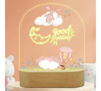 uniqicon Veilleuse Lapin, Lampe De Chevet Enfant Fille, Cadeaux Pour Bébé Fille Personnalisé, Lampe Enfant Chambre Avec Base En Bois À Led, Idee Cadeau Fille 0-9 Ans