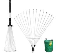 Uniqoos® : Balai à feuilles télescopique, extensible de 80 à 160 cm – Balai à éventail avec 15 brins, largeur de travail jusqu'à 60 cm, petite pelle pour les feuilles