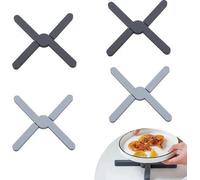 Uniqoos® : Lot de 4 sous-verres pliables en silicone, résistants à la chaleur jusqu'à 230°C, dimensions 19,5×19,5 / 19,5×3,3 cm, épaisseur 1,3 cm, lavables au lave-vaisselle, couleur noir/gris