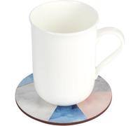 Uniqoos® Lot de 4 sous-verres ronds, diamètre 12 cm, design géométrique bleu-gris inspiré de l'aquarelle, dos en liège, résistants à la chaleur jusqu'à 120°C