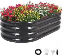 Uniqoos® : Plate-bande surélevée, acier galvanisé de 0,6 mm, finition imitation bois, 120 x 60 x 30 cm – Plate-bande surélevée avec fond ouvert, bord en caoutchouc, montage facile