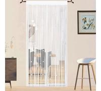 Uniqoos® Rideau de porte blanc avec perles, 90 x 200 cm – Protection contre les insectes et séparation d'espace, pour intérieur et extérieur, panneau unique découpable, lavable à la main, pour portes