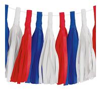 Unique 18839 Guirlande de Pompons en Papier - 2,28 m - Rouge, Blanc et Bleu - Fête Patriotique - 1 pièce - Multicolore