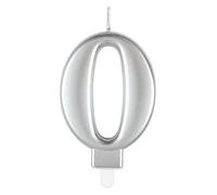 Unique 19590 - Bougie d'Anniversaire Numéro 0-8cm - Couleur Argent Métallique - 1 Pièce (Lot de 1)