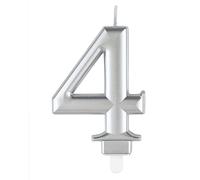 Unique 19594 - Bougie d'Anniversaire Numéro 4-8cm - Couleur Argent Métallique - 1 Pièce (Lot de 1)