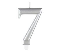 Unique 19597 - Bougie d'Anniversaire Numéro 7-8cm - Couleur Argent Métallique - 1 Pièce (Lot de 1)