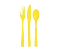 Unique 47266 - Lot de Couverts en Plastique Réutilisables Pour 6 Invités - Jaune Néon - 18 Pièces