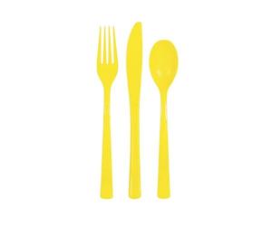 Unique 47266 - Lot de Couverts en Plastique Réutilisables Pour 6 Invités - Jaune Néon - 18 Pièces