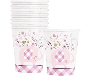 Unique 78376 Lot de 8 gobelets en papier pour fête prénatale Motif éléphant floral Rose 255 ml