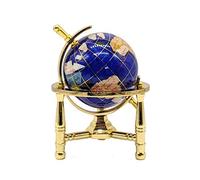 Unique Art 15,2 cm de Hauteur Bahama Bleu Perle Swirl Océan Pierre précieuse de Dessus de Table Mini Globe terrestre avec de l'or trépied