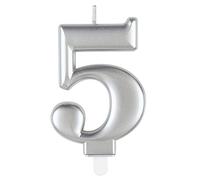 Unique- Bougie d'anniversaire-8cm-Couleur Argent Métallique-1 Pièce (Lot de 1), 19595, Silver, 8 cm