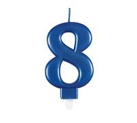 Unique-Bougie d'anniversaire chiffre 8-9 cm | Bleu | Métallique | 1 pièce, 19618, 7 centimeters