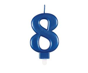 Unique-Bougie d'anniversaire chiffre 8-9 cm | Bleu | Métallique | 1 pièce, 19618, 7 centimeters