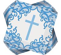 Unique-Holy Luncheon Napkins | Blue Pcs. Lot de 16 serviettes de table pour communion, bleu, 74792, Cross
