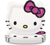 Unique Lot de 8 assiettes en carton blanches en forme de Hello Kitty - 21,6 x 18,7 cm - Motif de personnage amusant, parfaites pour les fêtes d'anniversaire d'enfants et les célébrations à thème
