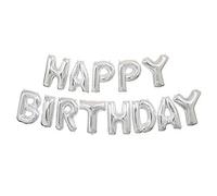 Unique Party-14 Silver Foil Letter Banner Ballon en Feuille d'argent de 35,6 cm | Kit de bannière avec Lettres « Happy Birthday », 53680, 4,2 m