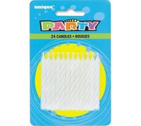 Unique Party - 1905WC - Paquet de 24 Bougies d'Anniversaire à Rayures - Blanc