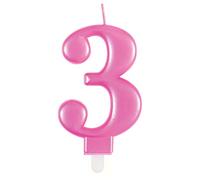 Unique Party 19603 - Bougie d'Anniversaire Métallique - Numéro 3 - Rose, 7 centimeters