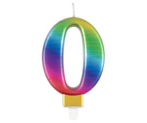 Unique Party 19630 - Bougie d'Anniversaire Métallique - Numéro 0 - Arc en Ciel