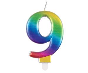 Unique Party 19639 - Bougie d'Anniversaire Métallique - Numéro 9 - Arc en Ciel