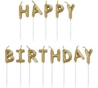 Unique Party 19995 - Bougies d'Anniversaire de Lettre d'Or - Lettrage "Happy Birthday" - Lot de 13
