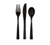 Unique Party 39497-Lot de Couverts en Plastique pour 6 Invités-Noir-18 Pièces, 39497, Noir