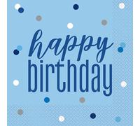 Unique Party 83592 - Serviettes en Papier - 16,5 cm - Fête d'Anniversaire à thème Bleu et Argent Glitz - Paquet de 16