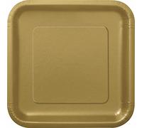 Unique Party- Assiettes en Carton Carrées Écologiques-18 cm-Couleur Or-Paquet de 16, 33240EU, Gold