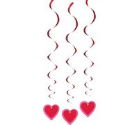 Unique Party - Décoration tourbillon suspendue en forme de cœur, Saint-Valentin (pack de 3) SG39085 (taille unique) (Rouge)