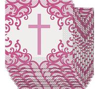Unique Party-Holy Luncheon Napkins | Pink Pcs. Lot de 16 serviettes en papier pour communion Rose, 74822, Cross