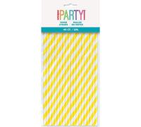 Unique Party Lot de 40 pailles en papier à rayures jaune fluo, 63706, Pack of 40