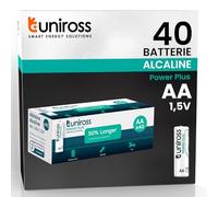 Uniross Lot de 40 Piles AA LR6 Alcalines 1.5V,Piles AA LR6 Haute Performance 7 Ans de Conservation, Piles AA jetables pour Jouet Manette, Réveil, Télécommande, Clavier Souris et Produits numériques