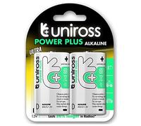 UNiROSS Pack de 2 x 2 Piles Alcalines D-LR20 Power Plus 1,5V