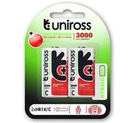 Uniross Pack de 2 Piles Rechargeables C/HR14 3000 NIMH HYBRIO, 1.2V