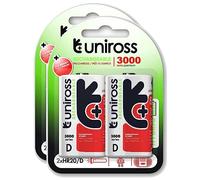 Uniross Pack de 2 x 2 Piles Rechargeables D/HR20 3000 NIMH HYBRIO, 1.2V