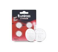 Uniross Pile Bouton Lithium CR2016 3V, Lot de 4, BR2016, DL2016, ECR2016 Emballage sécurisé pour Les Enfants, pour Petits appareils électroniques (Montres, clés de Voiture, télécommandes).
