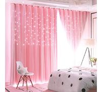 Unistar Lot de 2 Rideaux occultants à Double Couche avec découpes en Forme d'étoiles pour Chambre à Coucher, Chambre à Coucher, Fille, Enfant, bébé, décoration Murale d'intérieur, 132 x 160 cm (l x