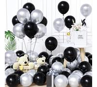 Unisun Ballons Noir et Argent, 60Pièces 12Pouces Ballon Matte Noir Métal Argent Hommes Femmes Baby Shower Anniversaire Mariage Proposition Valentin Nuptiale Douche Graduation Promo Décorations