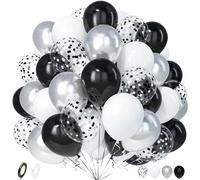 Unisun Ballons Noir et Blanc, 50Pièces Blanc Noir Argent Métal Confettis Ballon Hélium Homme Femme Garçon Anniversaire Mariage Valentin Proposition Remise Diplôme Mascarade Retraite Nouvel An Décora