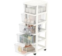 Unité de tiroir de rangement en plastique - tiroir de rangement pratique pour la maison - 5 pièces - clair et blanc