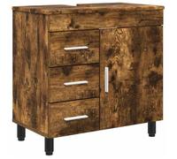 Unité de vanité de salle de bain - vidaXL - colonne SDB - bois d'ingénierie - chêne fumé - 60 x 35 x 60 cm - 3 tiroirs - 1 étagère{g