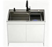 Unité d'Évier Cuisine Inox avec Rangement Meuble | Évier à Autoportant avec Robinets d'eau Chaude et d'eau Froide et Panier Égouttoir pour Usage Domestique et Professionnel